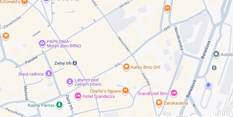 Mapa lokality kavárny v Brně